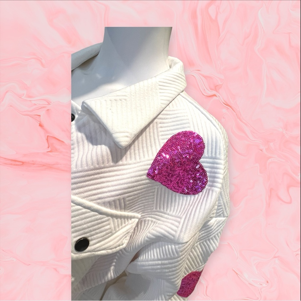 Beige sequin heart ribbed shacket S M L - Picture 6 of 7